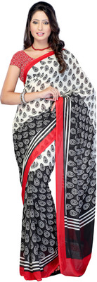 

Jaipur Kurti Printed Fashion Georgette Saree(Black, White), Black and white