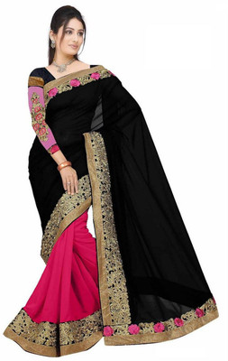 

Aksh Fashion Embroidered Fashion Handloom Georgette Saree(Black)