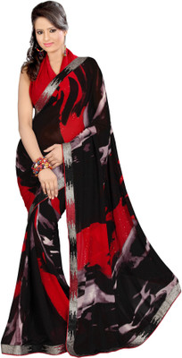 

Cenizas Printed Fashion Georgette Saree(Black, Red)