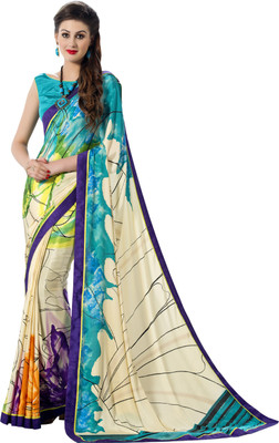 

Khoobee Self Design, Printed Fashion Art Silk, Crepe Saree(White, Multicolor), Multicolor;white