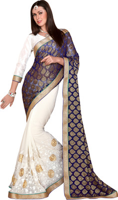 

Khushali Self Design, Embroidered Fashion Chiffon Saree(Blue, White)
