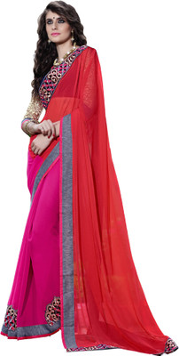 

Jiya Self Design, Embroidered, Embellished Fashion Chiffon Saree(Red, Pink, Beige), Beige;pink;red