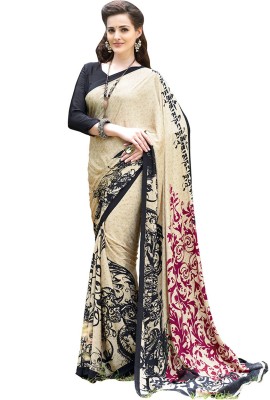 

Vandv Shop Printed Fashion Handloom Crepe Saree(Black), Black;cream