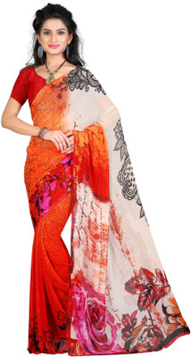

LaazreeFashion Floral Print Bollywood Georgette Saree(Orange, White)