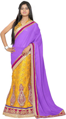 

Jiya Self Design, Embroidered, Embellished Fashion Net Saree(Yellow, Purple, Multicolor), Multicolor;purple;yellow