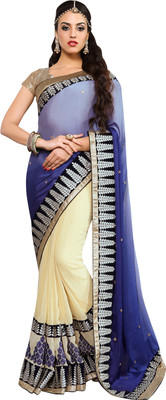 

Jiya Self Design, Embellished, Embroidered Fashion Georgette, Crepe Saree(White, Blue, Beige), Beige;blue;white