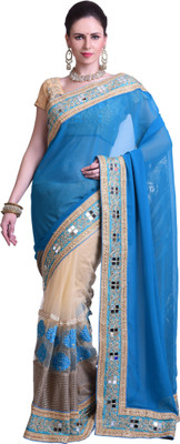 

Chirag Sarees Embellished Fashion Synthetic Georgette Saree(Blue, Ferozi