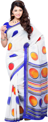 

JTInternational Printed Fashion Art Silk Saree(White, Blue), Multicolor