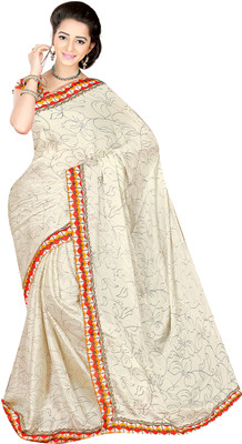 

Khushali Self Design, Printed Fashion Satin, Chiffon Saree(White)