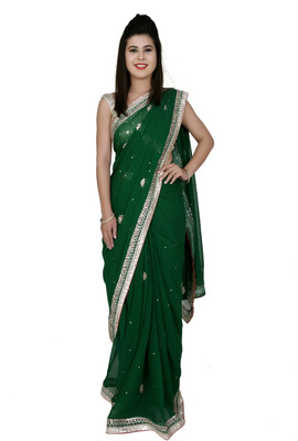 

Ellegent Solid Fashion Georgette Saree(Green)