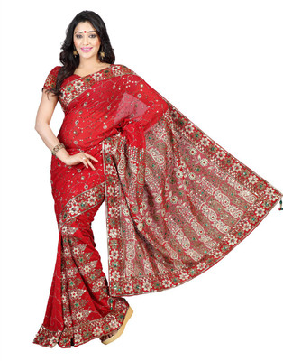 

Desi Butik Embroidered Fashion Art Silk Saree(Maroon)