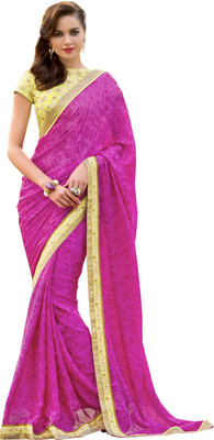 

Parisha Embroidered Daily Wear Satin, Chiffon Saree(Pink), Dark pink
