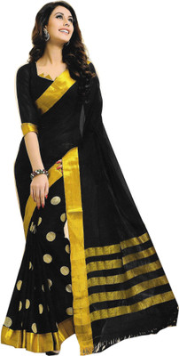 

Jannat Self Design Fashion Cotton Saree(Black, Gold)