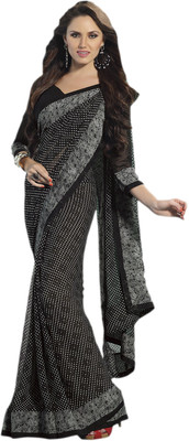 

Vishal Self Design, Solid Fashion Georgette Saree(Black, White)