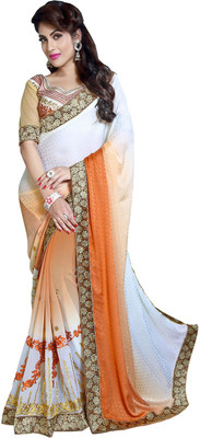 

Manthan Embroidered Daily Wear Georgette Saree(Pack of 2, Brown, White), Light brown & off white