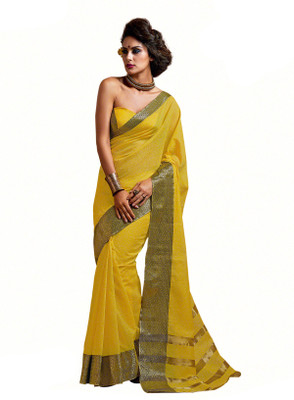 

Beautara Printed Fashion Silk Cotton Blend Saree(Yellow)