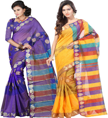 

Sanju Sarees Embellished Banarasi Banarasi Silk Saree(Pack of 2, Blue, Yellow)