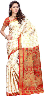 

Mimosa Printed Kanjivaram Art Silk Saree(White), Off-white