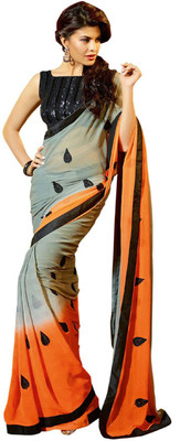 

Helixenterprise Printed Fashion Handloom Georgette Saree(Grey), Grey;orange