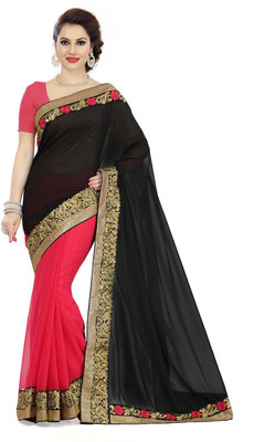 

Ishin Embellished Fashion Georgette Saree(Pink), Pink & black