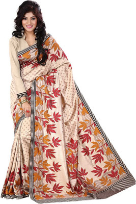 

Roopkala Silks Printed Mysore Dupion Silk Saree(Beige)