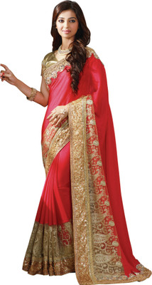 

Chirag Sarees Embroidered Bollywood Crepe Saree(Red)