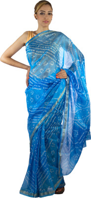 

Jaipur Kurti Printed Bandhani Art Silk Saree(Blue)