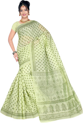 

revathi textiles Printed Gadwal Cotton Saree(Green)