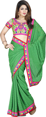 Ishin Embroidered Fashion Satin Saree(Green)