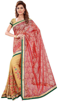 

Desi Butik Embroidered Fashion Net, Art Silk Saree(Red, Beige)