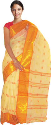 

Loom&Crafts Printed Tant Handloom Cotton Saree(Yellow)