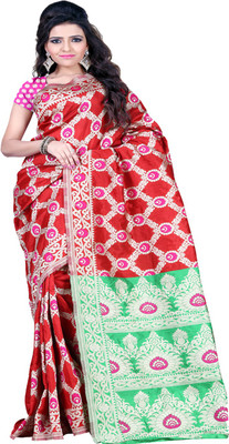 

Laxmi Sarees Embellished Kanjivaram Silk Saree(Red), Green