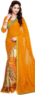

PSHOPEE Printed Fashion Chiffon Saree(Orange)