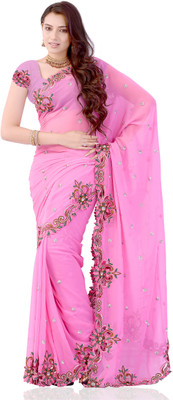 

JTInternational Self Design Fashion Georgette Saree(Pink)