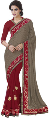 

Desi Butik Embellished Fashion Jacquard, Georgette Saree(Brown, Red)