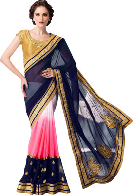 

Brijraj Embroidered Fashion Chiffon Saree(Blue, Pink, White)