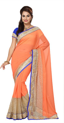 Ishin Embellished Fashion Georgette Saree(Orange)
