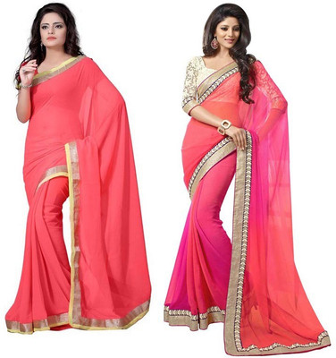 

Stylezone Self Design Fashion Chiffon Saree(Pack of 2, Pink)
