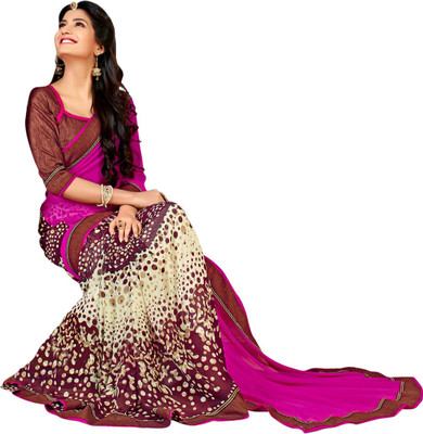 

Saara Printed Fashion Georgette Saree(White, Pink), Off-white & pink