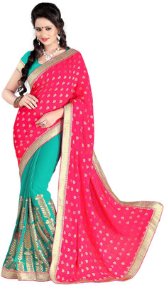 

Khushali Self Design, Embroidered, Embellished Fashion Georgette Saree(Light Green), Rama