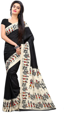 

Urban Vastra Graphic Print Fashion Raw Silk Saree(Black)