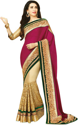 

Helixenterprise Embroidered Fashion Handloom Chiffon Saree(Pink), Cream;pink
