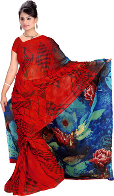 

Khushali Self Design, Printed Fashion Georgette Saree(Red, Multicolor), Multicolor;red