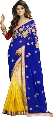 

Parisha Embroidered Fashion Chiffon Saree(Yellow, Beige), Beige;yellow