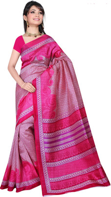 

Khoobee Self Design, Printed Fashion Art Silk Saree(Pink)