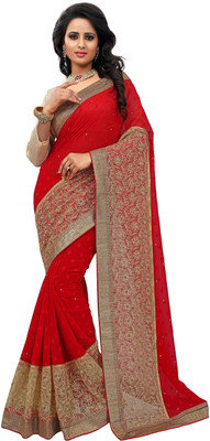 

Jiya Self Design, Embroidered, Embellished Fashion Chiffon Saree(Red)