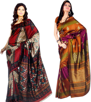 

Sunaina Printed Daily Wear Art Silk Saree(Pack of 2, Multicolor)