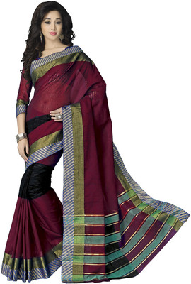 

Ishin Self Design Fashion Cotton Saree(Red), Black;red
