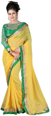

Monika Silk Mill Plain Daily Wear Georgette Saree(Yellow)