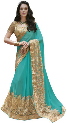 

Desi Butik Embroidered Fashion Georgette Saree(Blue), Cyan